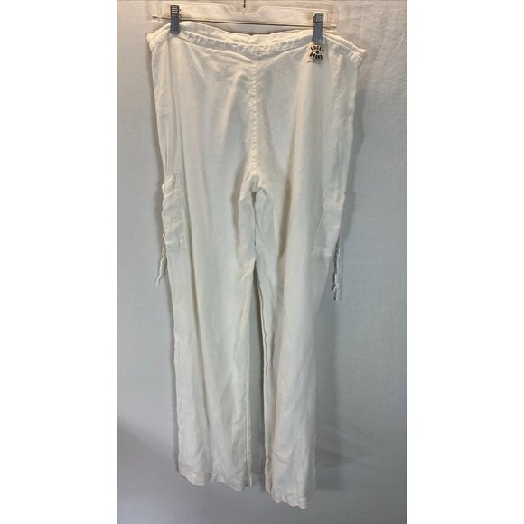 Lucky Brand Womens size 8 / 29 Linen Dungaree Cargo drawstring‎ Beach Boho - Picture 2 of 9